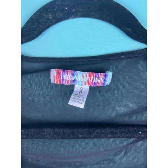 Urban Outfitters Black Sheer Mesh Ruched Crop Top — Lettuce Hem Long Sleeve — Si - Picture 2 of 5